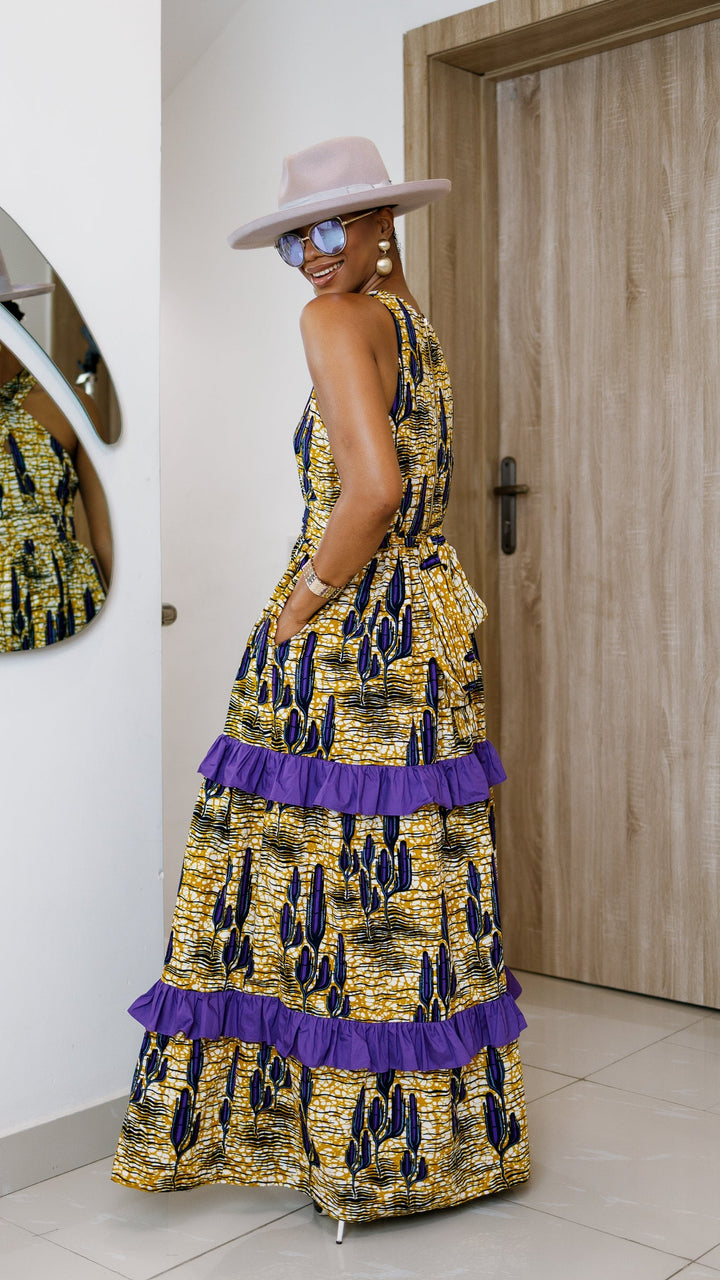 LABI AFRICAN PRINT CRISSCROSS TIERED MAXI DRESS----FINAL SALE