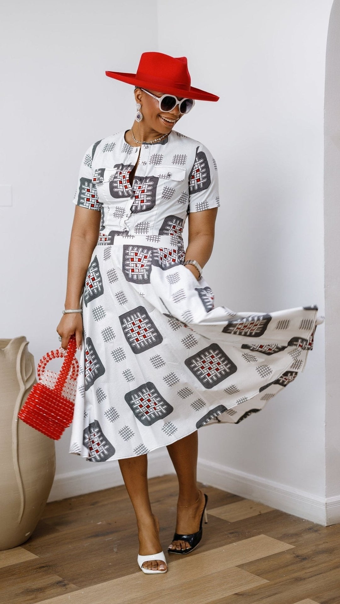 AMARA AFRICAN PRINT CROP TOP & MIDI SKIRT SET [WHITE] - Especially Yours