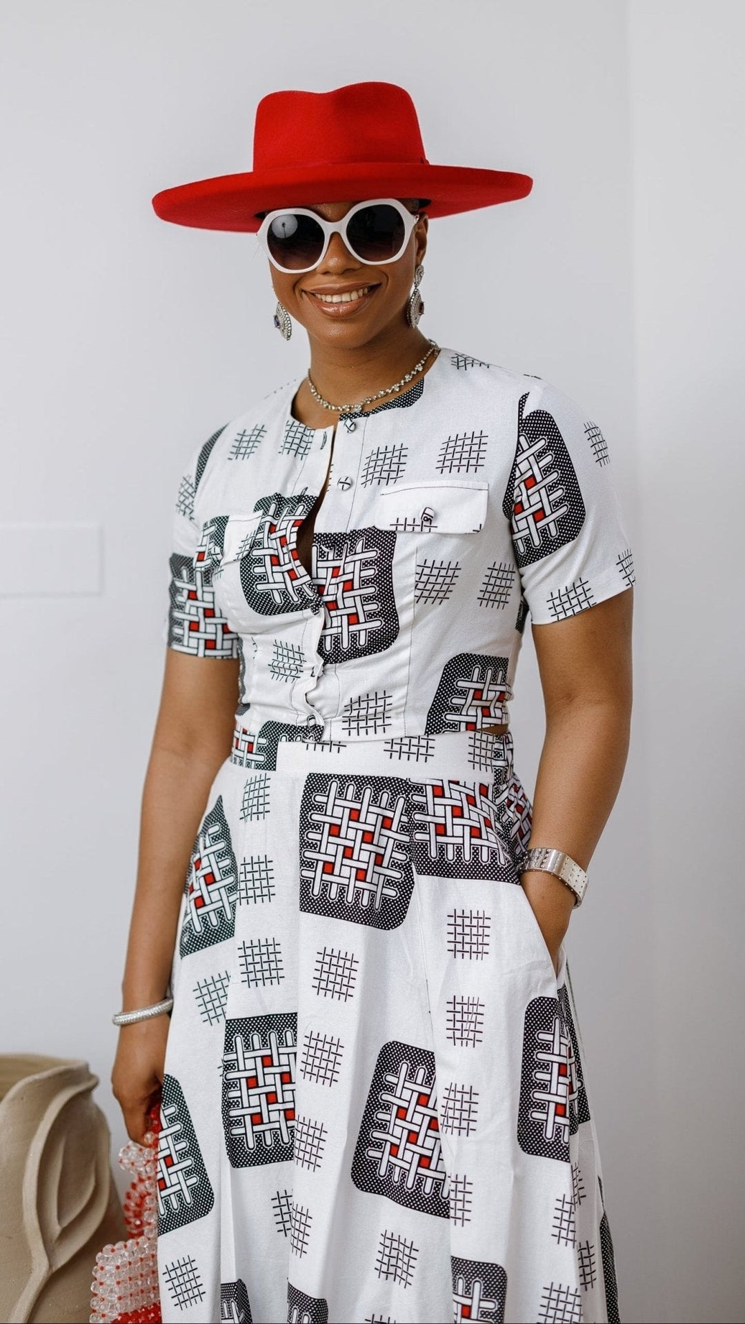 AMARA AFRICAN PRINT CROP TOP & MIDI SKIRT SET [WHITE] - Especially Yours