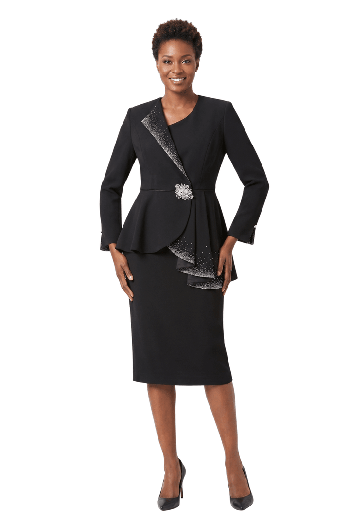 2pc Scuba Stoned Uneven Peplum Jkt+Skt Suit - Especially Yours