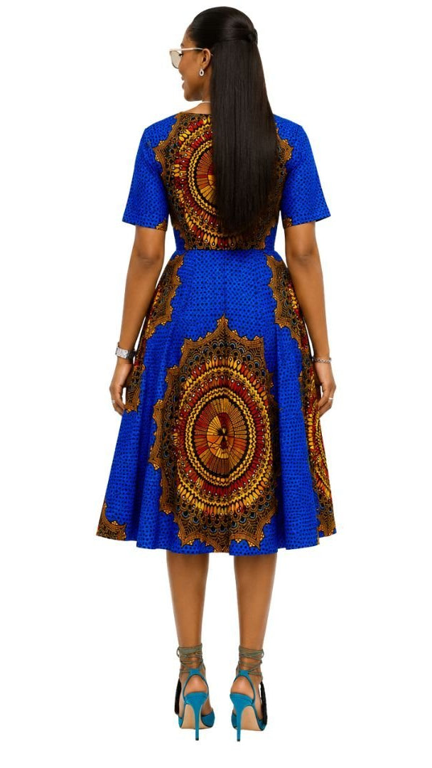 MARIAMA AFRICAN PRINT MIDI DRESS [BLUE]