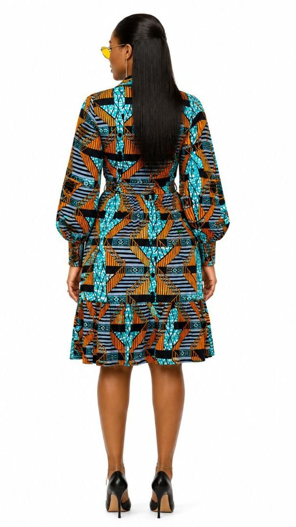 JUMOKE AFRICAN PRINT RUFFLE HEM SHIRT DRESS [MULTICOLOR]