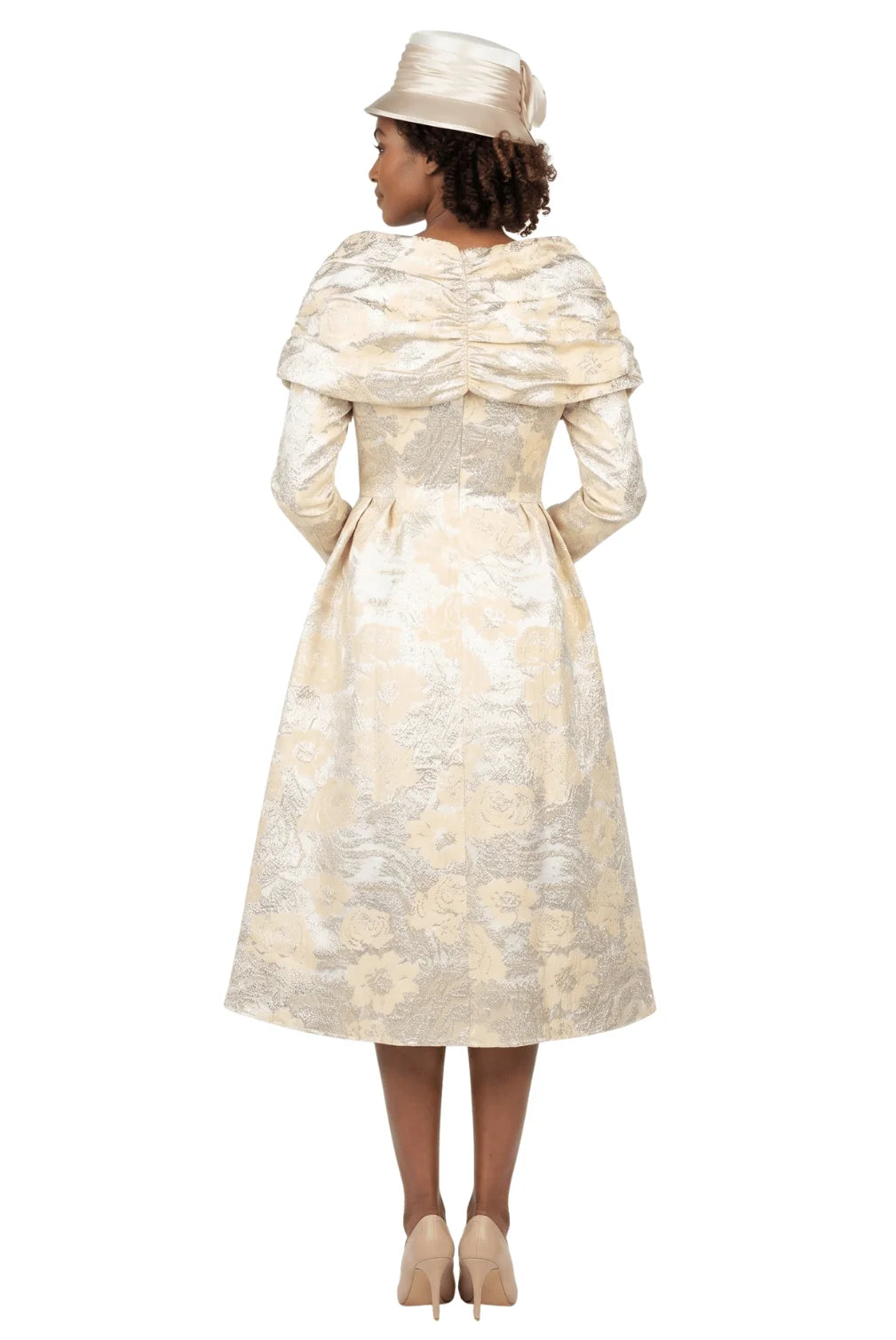 1pc Lux Brocade A-line Dress w/ Cape