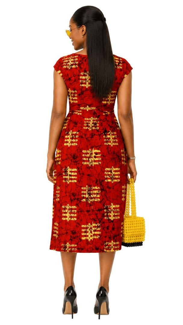 VICTORIA AFRICAN PRINT CAP SLEEVE MIDI DRESS----FINAL SALE
