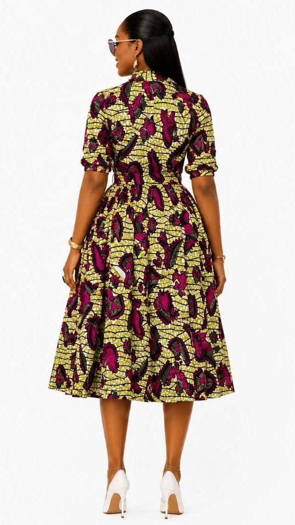 MOREMI AFRICAN PRINT BUTTON DOWN DRESS