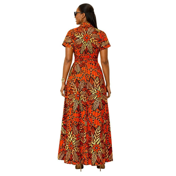 NANNY AFRICAN PRINT MAXI A - LINE SHIRT DRESS [ORANGE] - Especially Yours