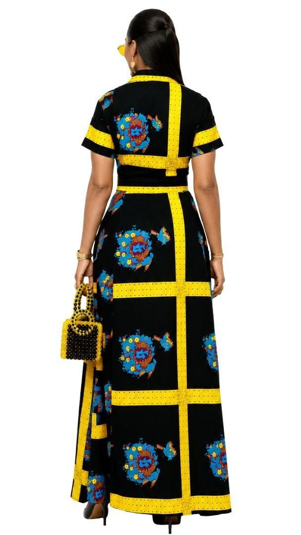 NANNY AFRICAN PRINT MAXI A-LINE SHIRT DRESS