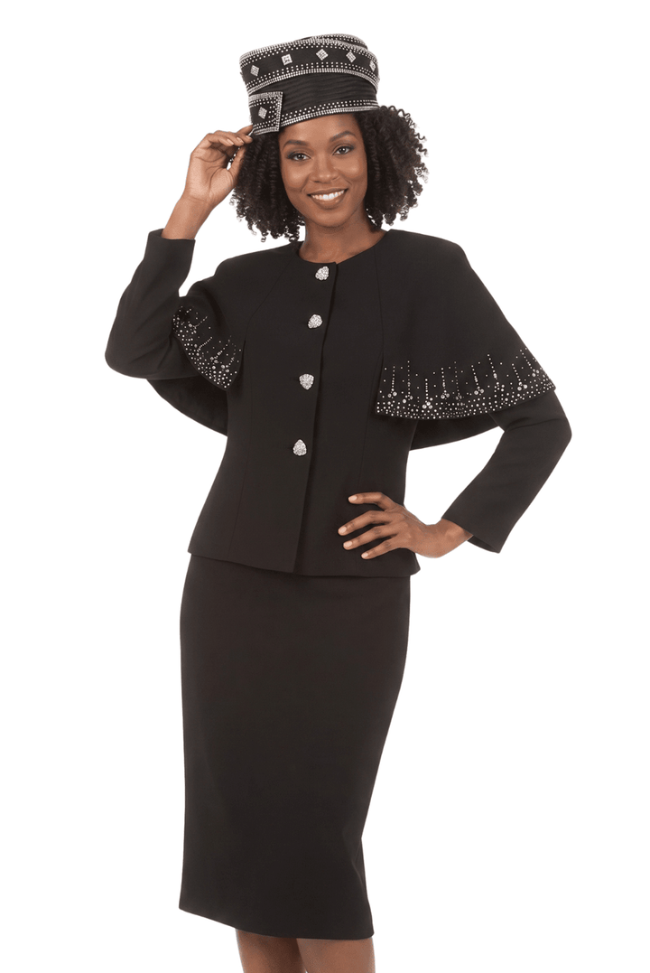 2PC STONED FAUX CAPE SKT SUIT - Especially Yours