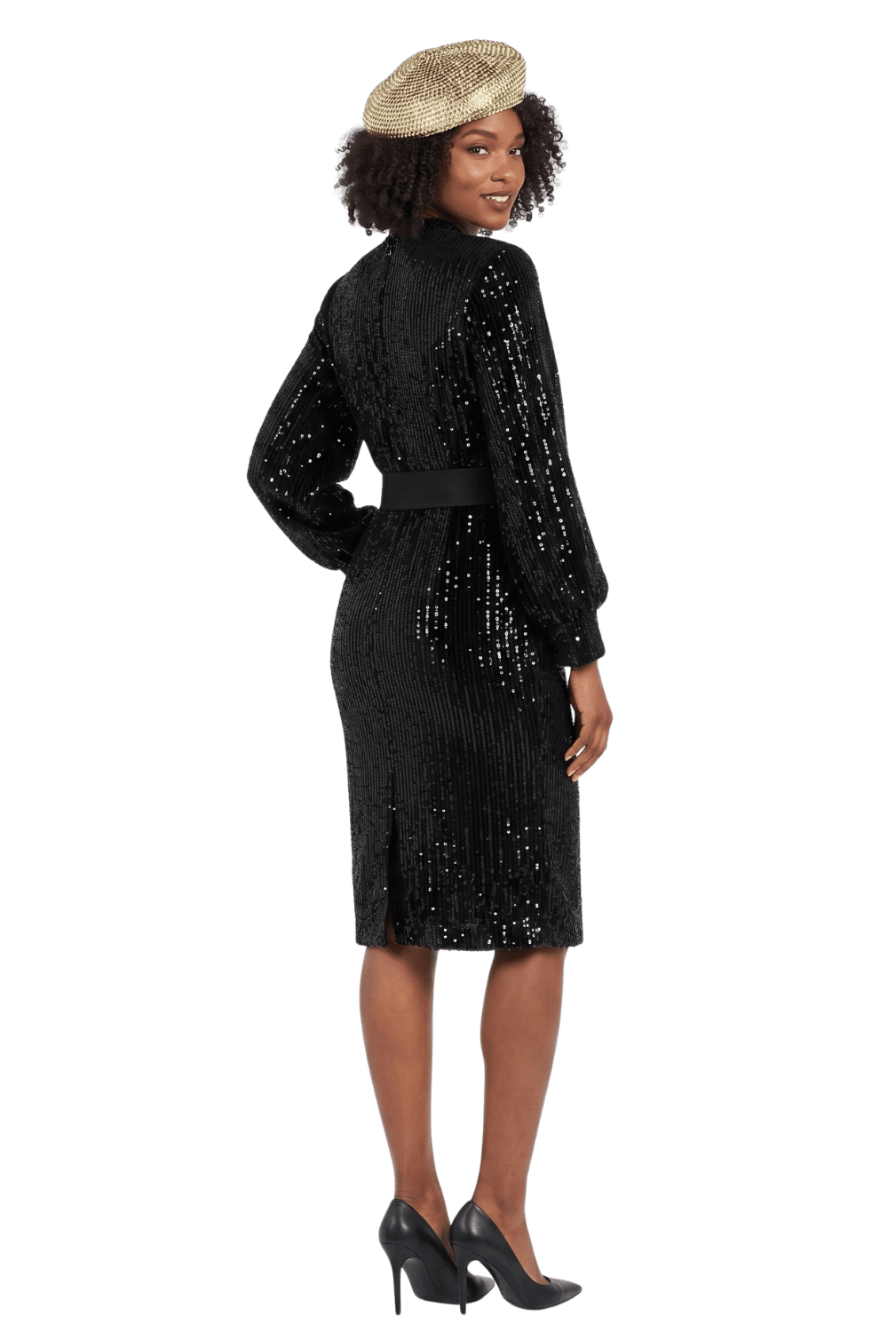 Belted Balloon Slv Shift Drs in Sequined Velvet - Especially Yours