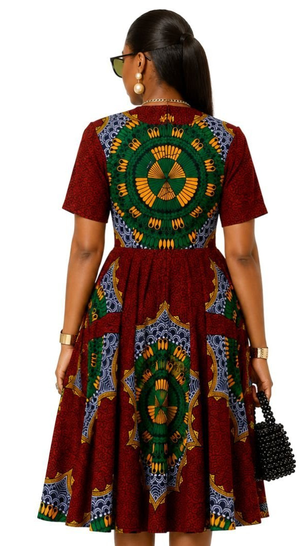 MARIAMA AFRICAN PRINT MIDI DRESS [GREEN]