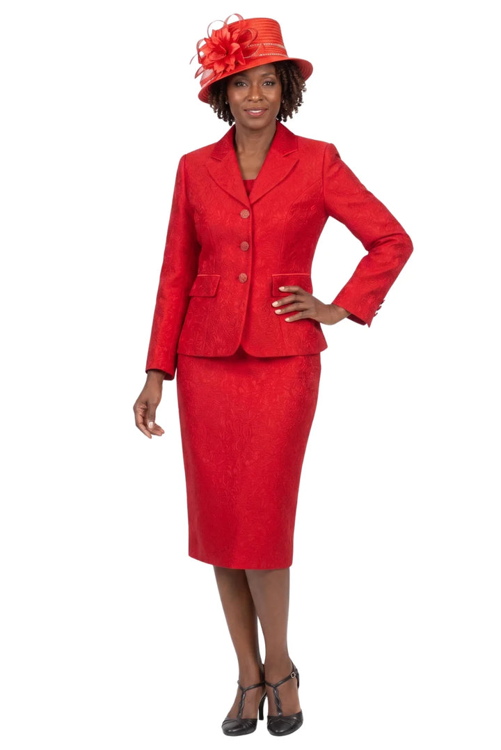 2pc Notch Collar Classic Brocade Skirt Suit