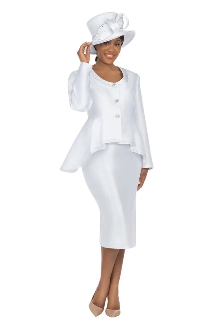 2pc Silky Twill Round Neck Uneven Peplum Suit