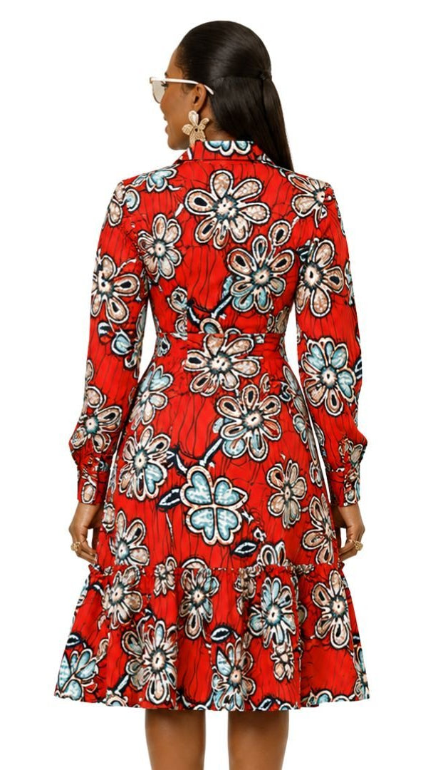 JUMOKE AFRICAN PRINT RUFFLE HEM SHIRT DRESS