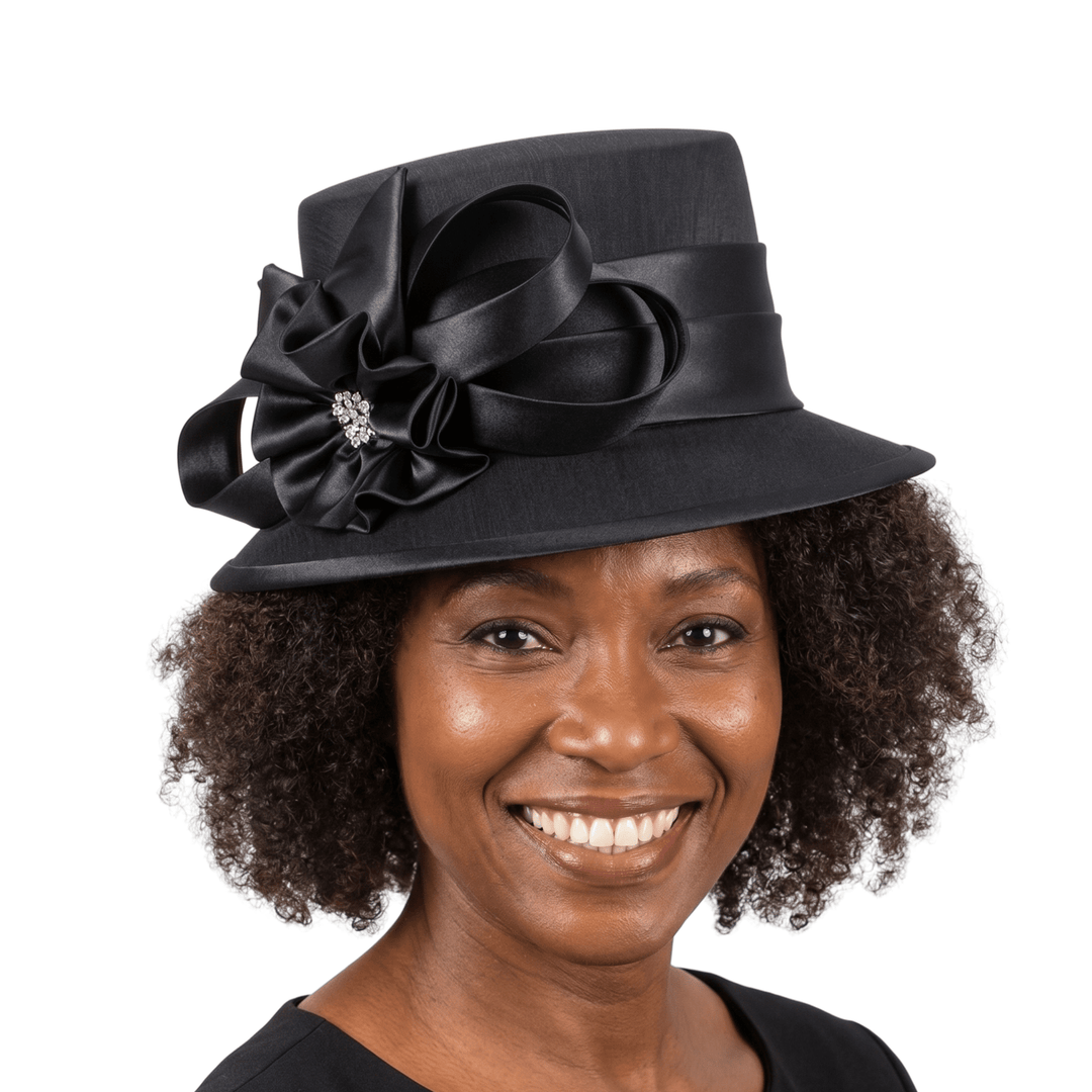 Small Brim Ribbon Flower Hat w/ Stones - Especially Yours