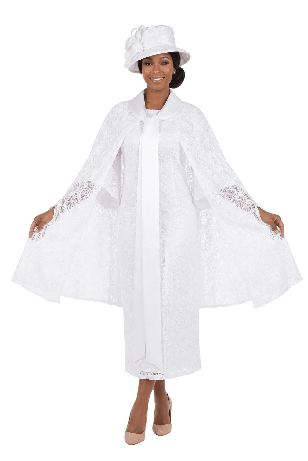 2pc Lux Lace Dress w/ Belted Lace Cape