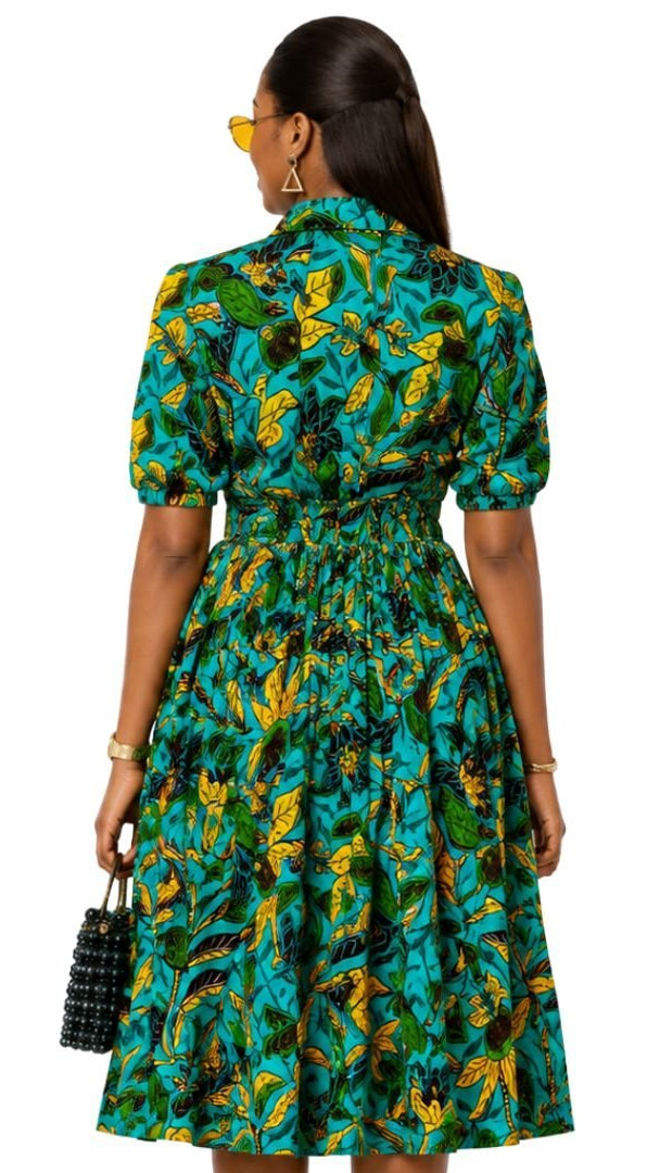 MOREMI AFRICAN PRINT BUTTON DOWN DRESS [MULTICOLOR]