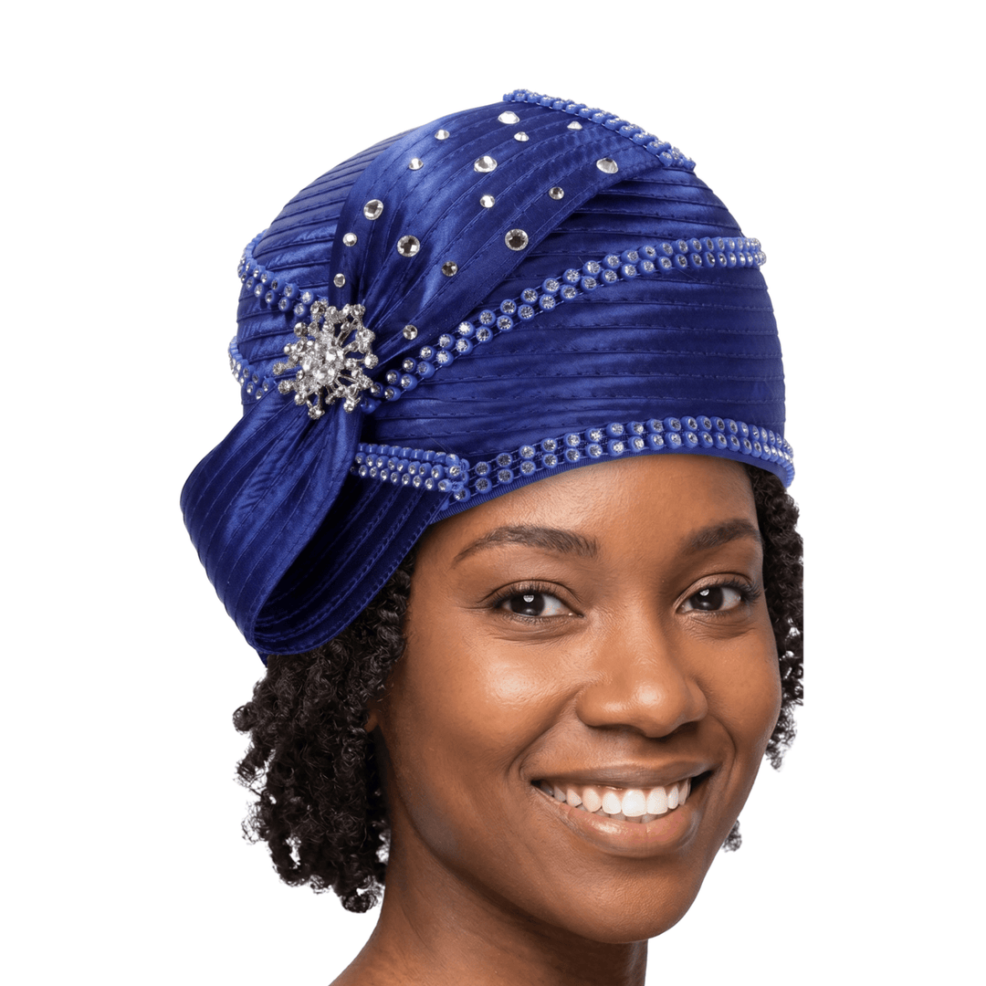 Round Ribbon Hat w/ Brooch and Rhinestoned Strip - Especially Yours