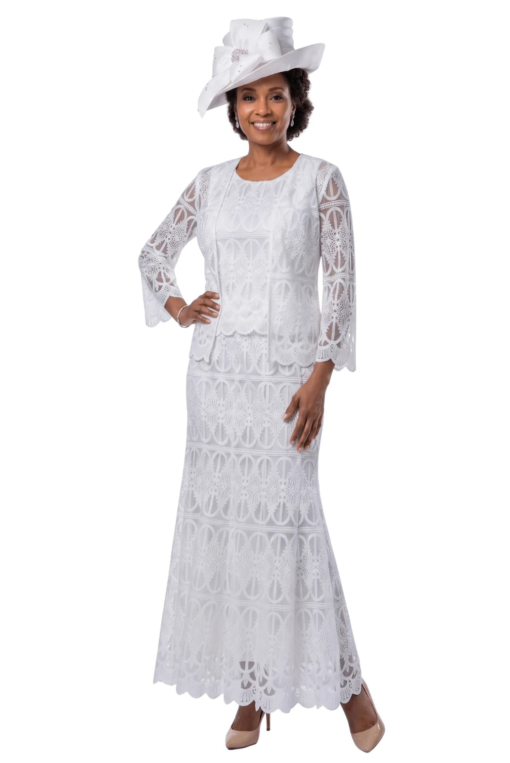 3pc Lux Lace Skirt Suit w/ Scallop Hems