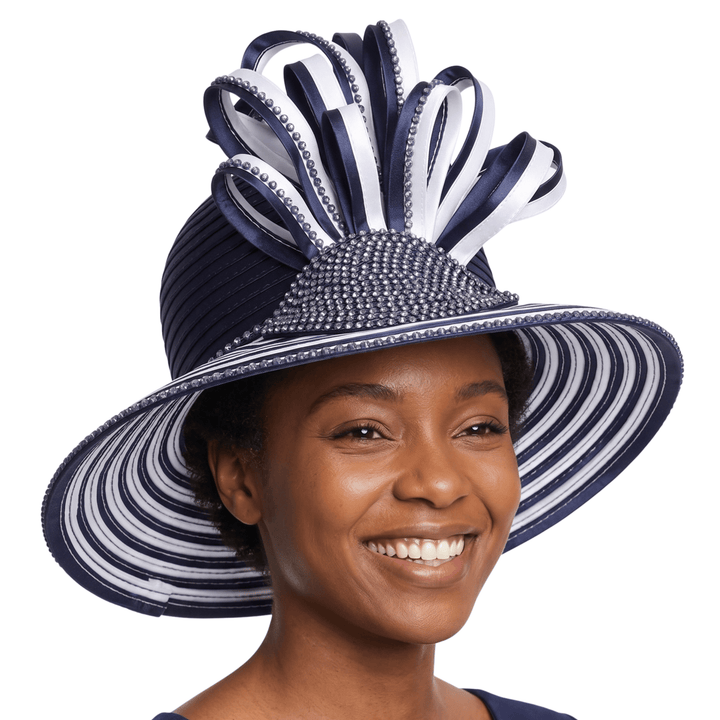 Big Brim Two-tone Hat w/ Rhst and Bouquet Decor - Especially Yours