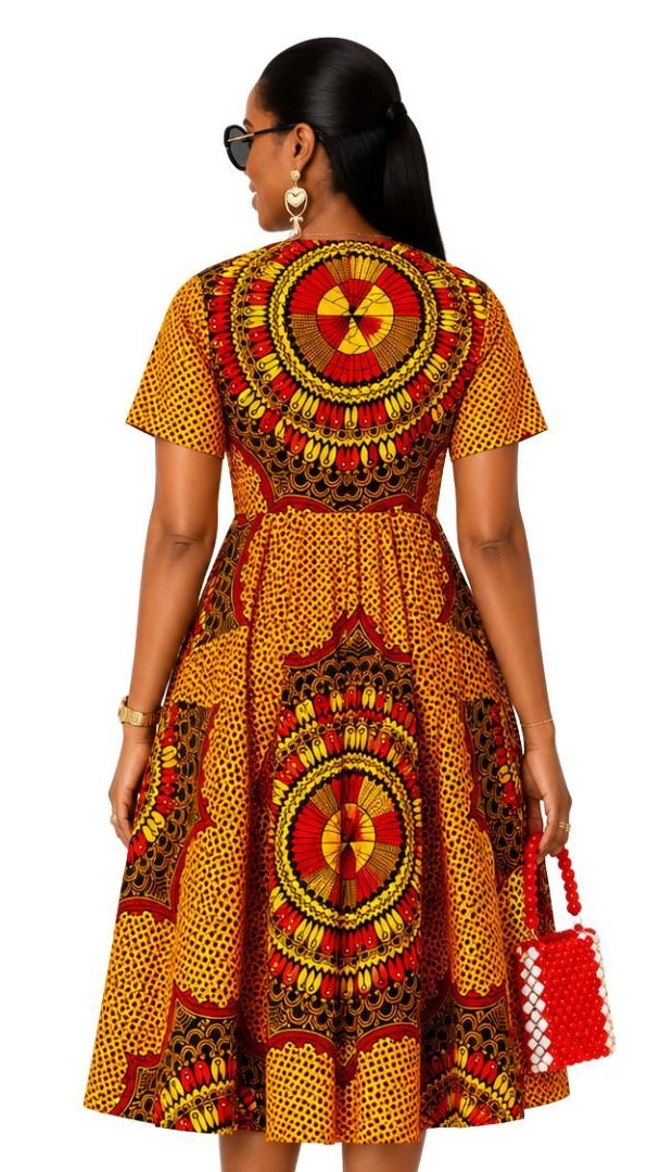 MARIAMA AFRICAN PRINT MIDI DRESS [ORANGE]