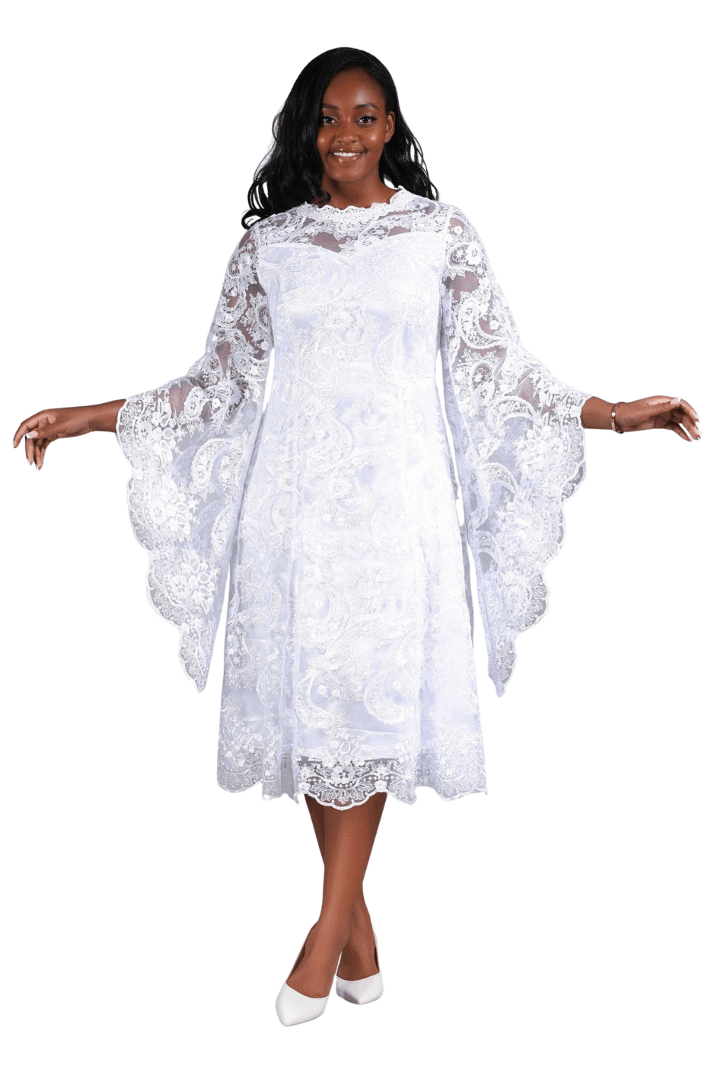 Lace A - line Dress w/ Ovsz Bell Slvs - Plus - Especially Yours