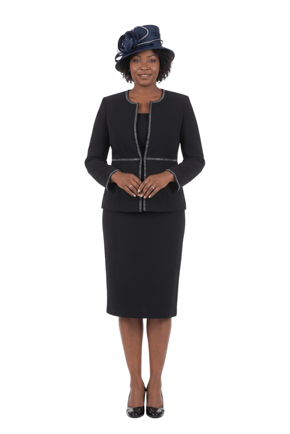 3pc Embellished Clean Lines Skirt Suit