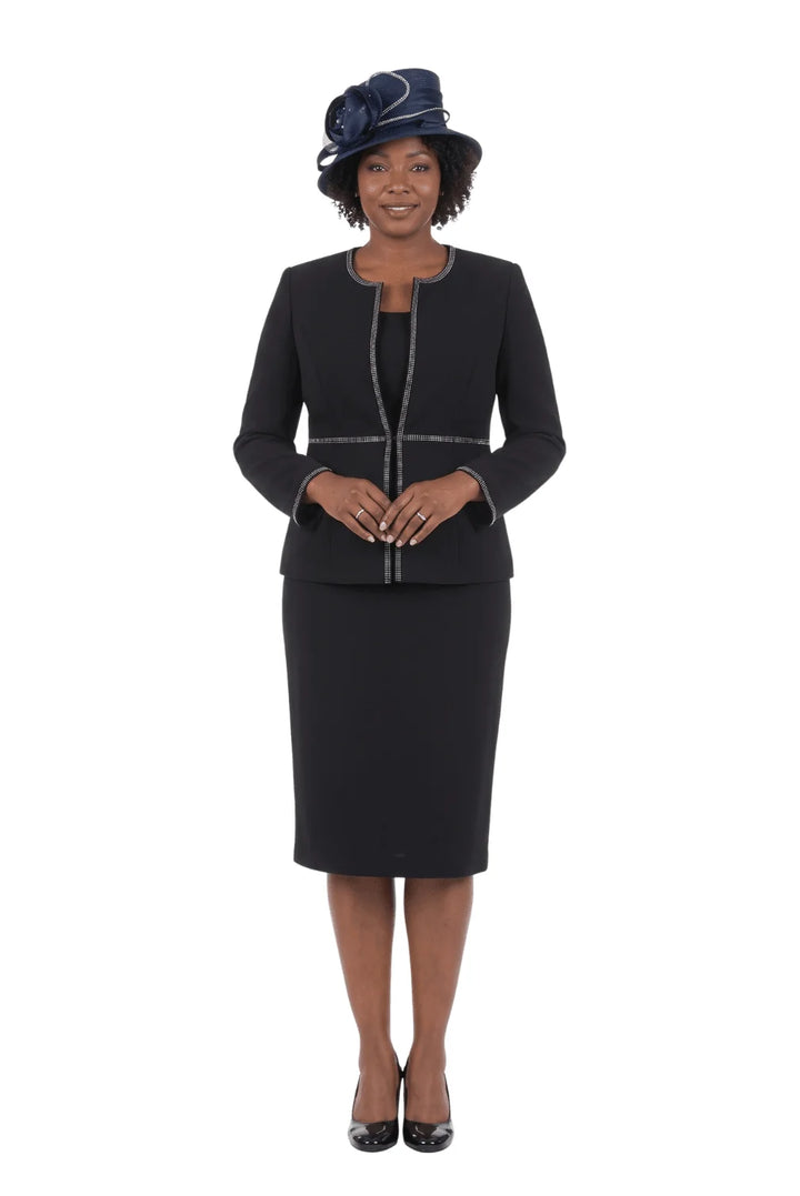 3pc Embellished Clean Lines Skirt Suit