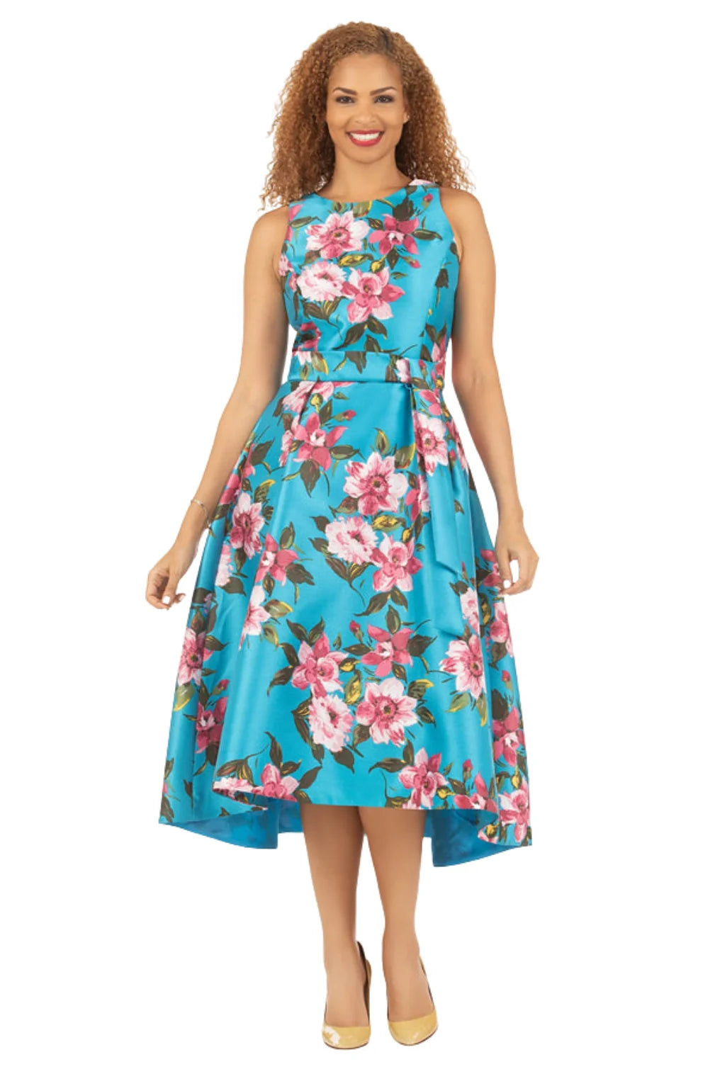 Sleeveless Full Flare Hi-Lo Drs w/ Styling Belt