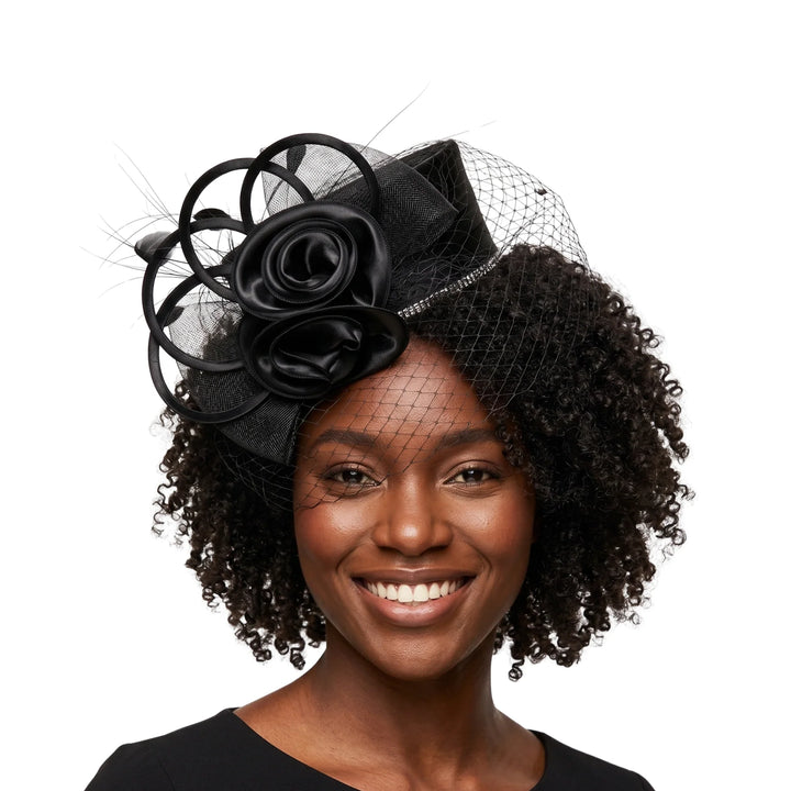 Satin Ribbon Pillbox w/ Flower & Veil