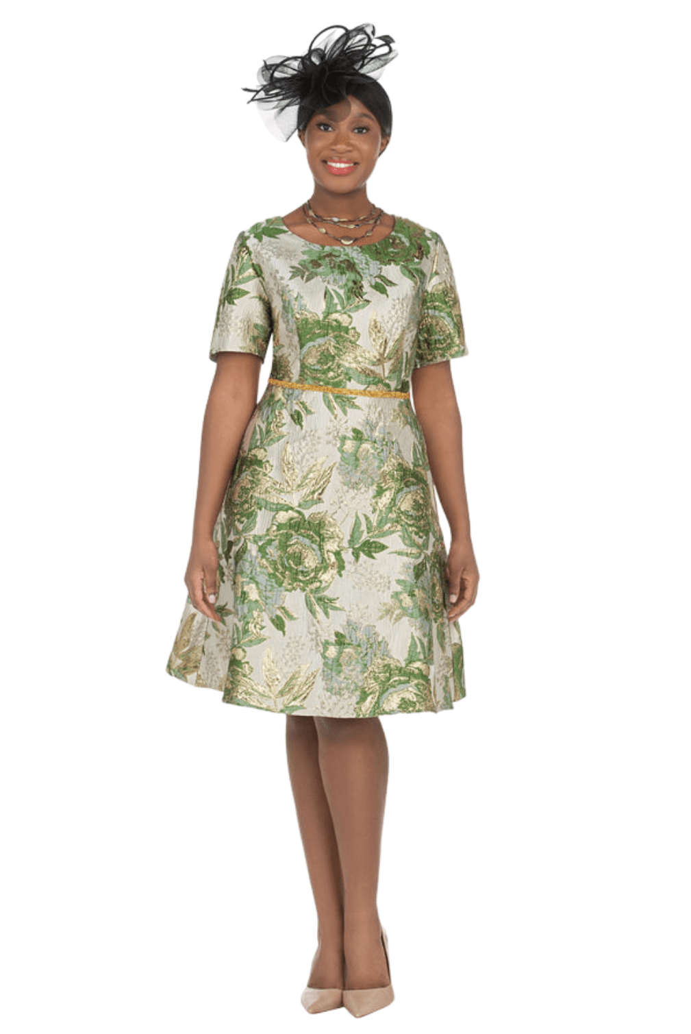 Short Slv Brocade A-line Dress - Especially Yours