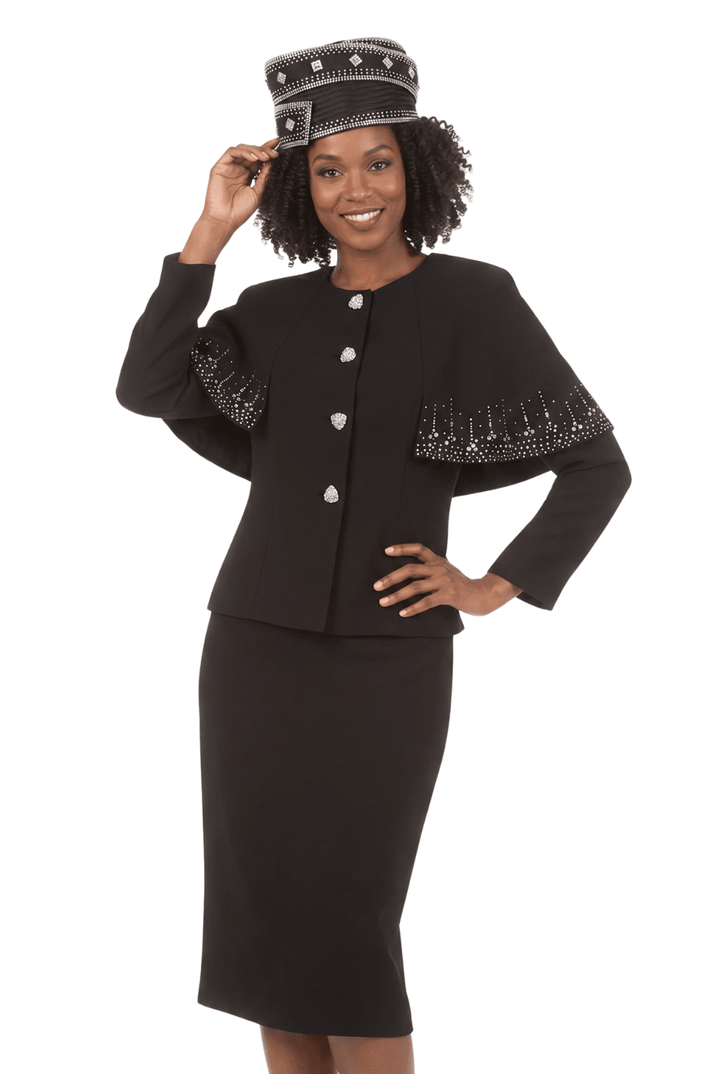 2-Piece Rhinestone Cape Skirt Suit with Stoned Cuffs – Plus Size - Especially Yours