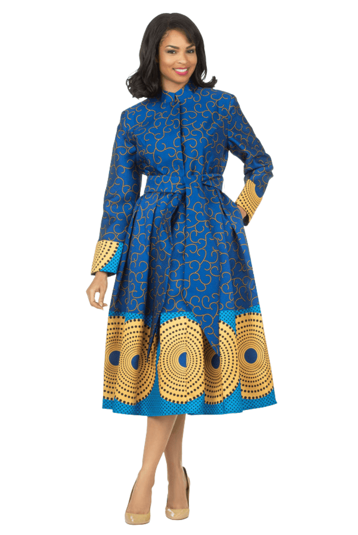 1pc Stand Collar A-line Print Dress w/ Belt-Plus - Especially Yours