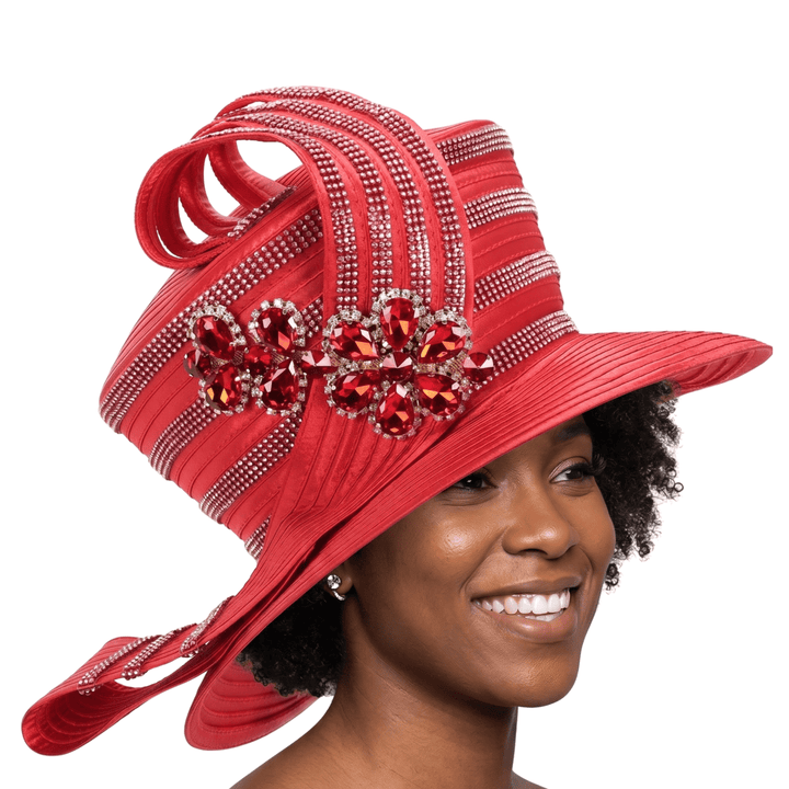 High Crown Rhstn Strip Hat w/ Brooch - Especially Yours
