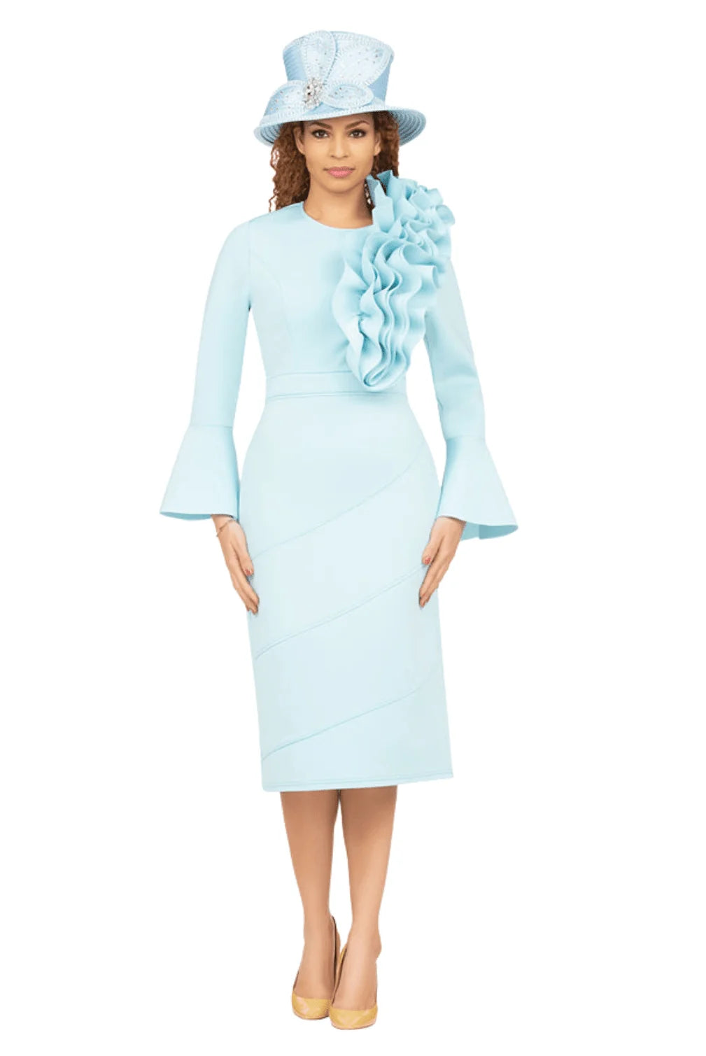 Ovsz Ruffle Bell Slv Scuba Dress