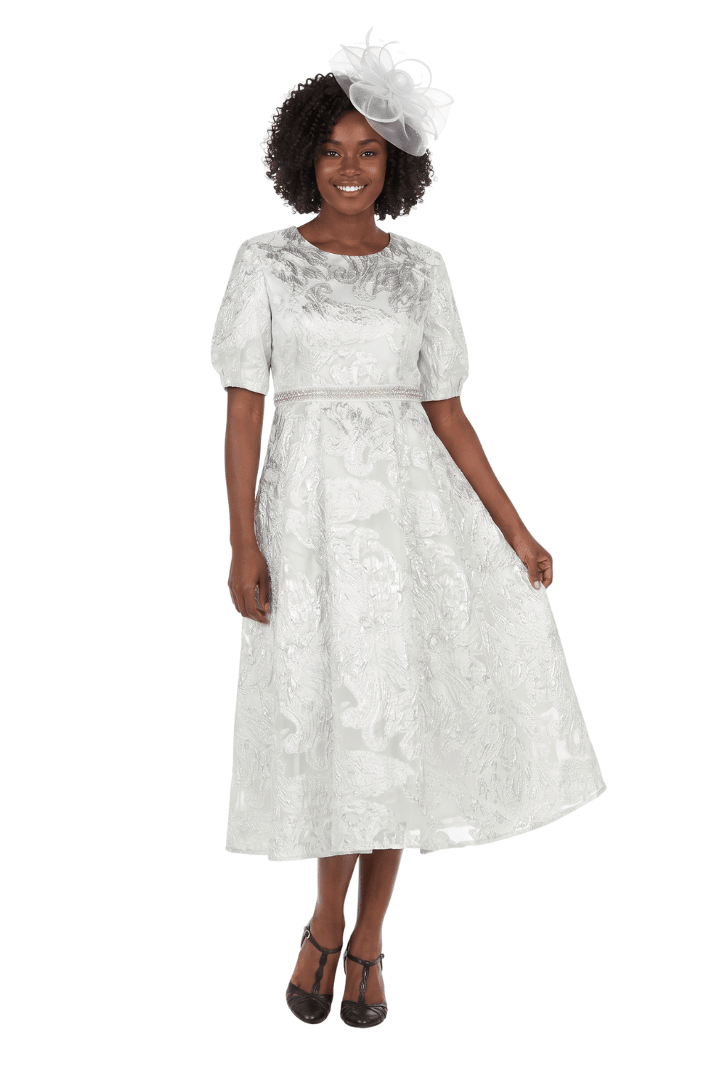Puff Short Slv Jqd A - line Drs w/ Waist Detail - Especially Yours