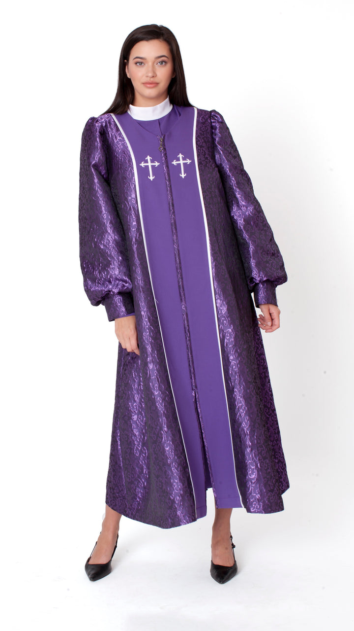 Two-Piece Brocade Clergy Robe with Cross Panels – 41071