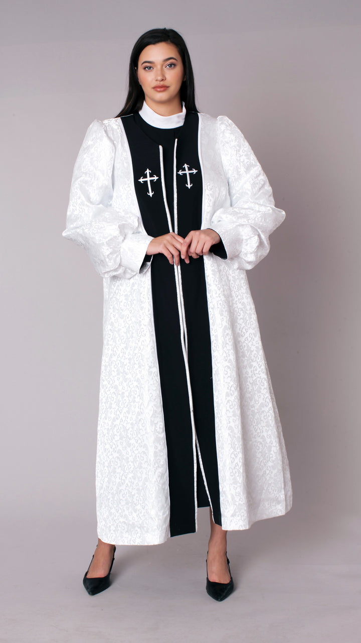 Two-Piece Brocade Clergy Robe with Cross Panels – 41071