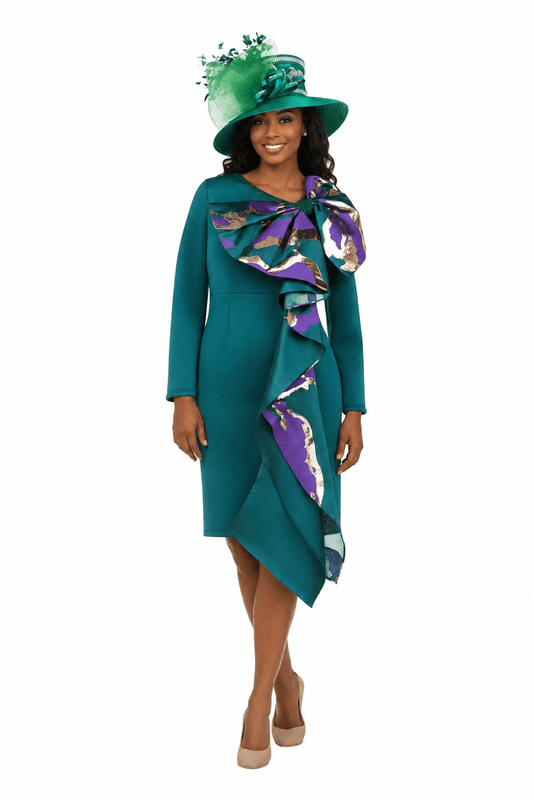 Scuba Sheath Dress with Statement Bow & Sash-Plus