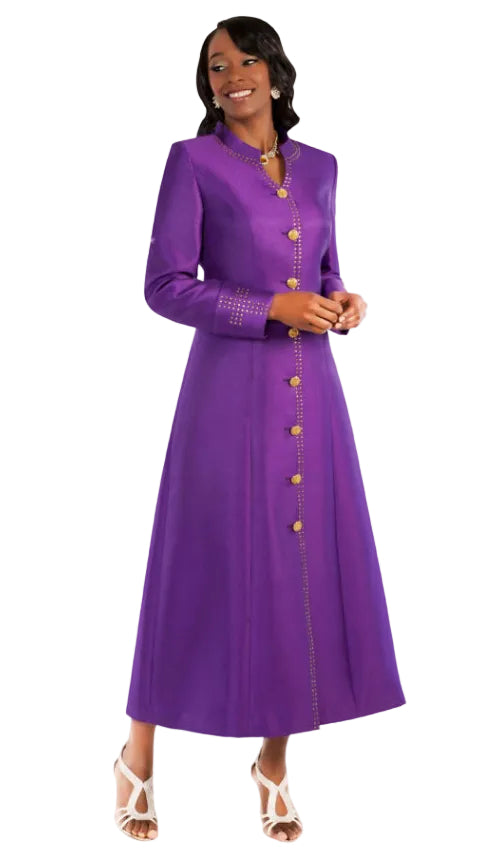 Plus Size Satin Cassock Robe with Rhinestone Button Front - 4445W