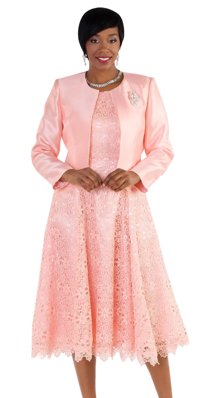 Lace Church Dress with Satin Jacket Set- 4529