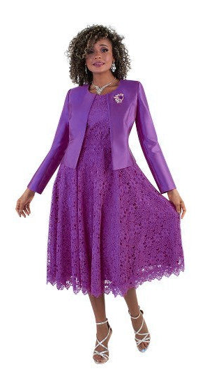 Lace Church Dress with Satin Jacket Set- 4529