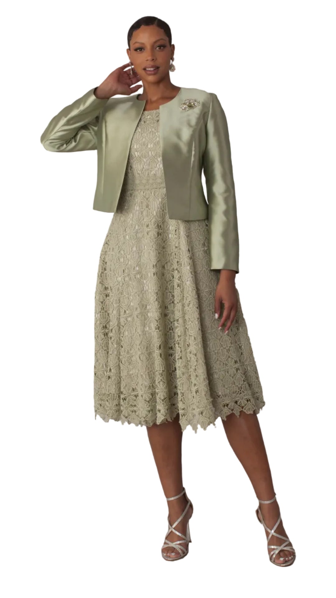 Lace Church Dress with Satin Jacket Set- 4529