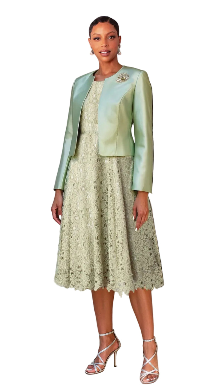 Lace Church Dress with Satin Jacket Set- 4529