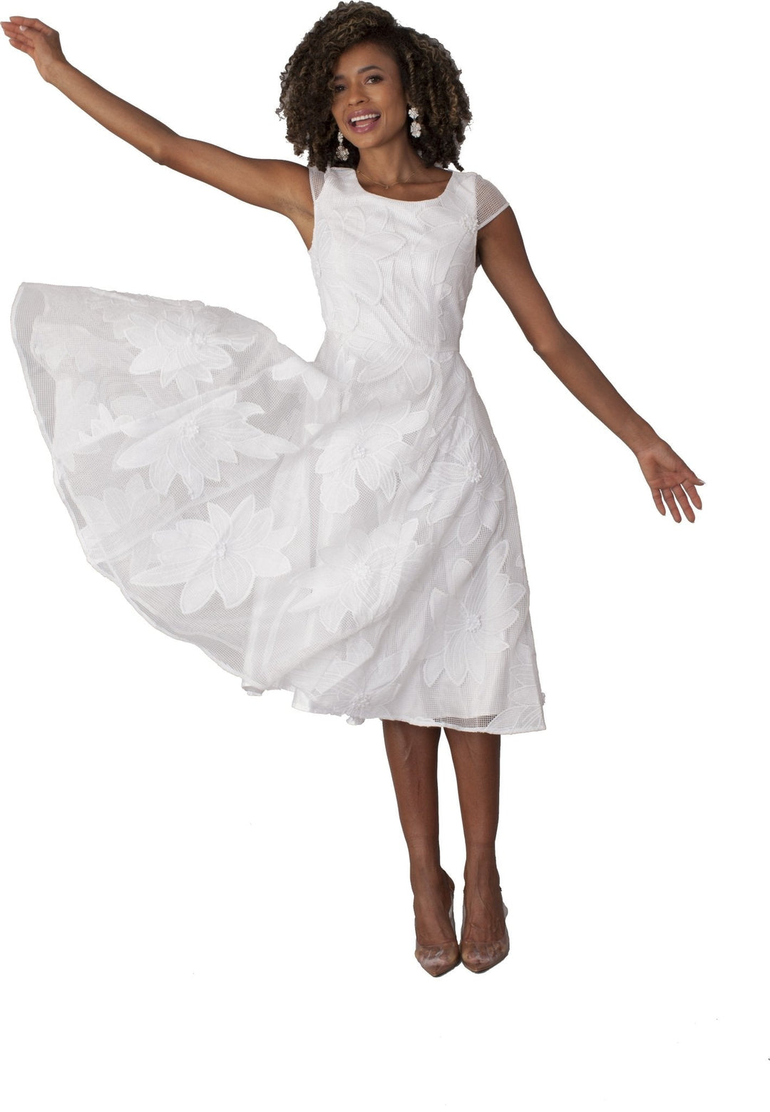 Plus Size Elegant 2 - Piece Church Dress with Floral Lace and Jewel Brooch - 4806W - Especially Yours