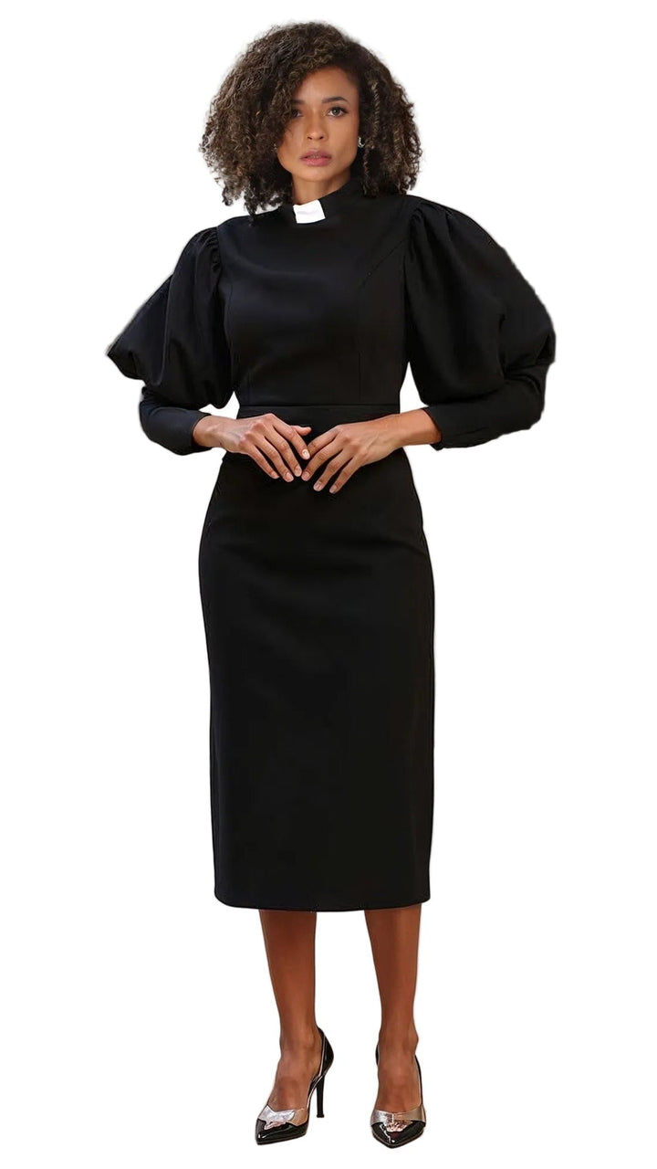 Plus Size Women's Clergy Dress with Puff Sleeves and Classic Collar- 4813W - Especially Yours