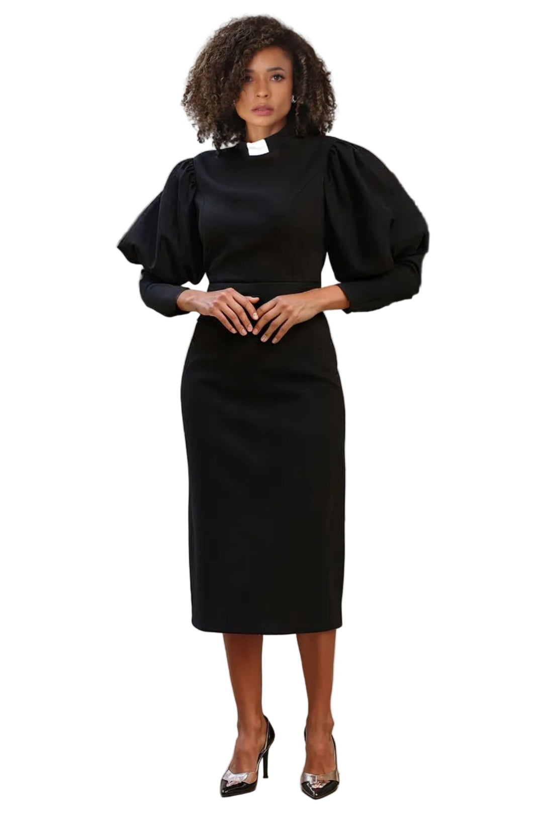 Plus Size Women's Clergy Dress with Puff Sleeves - 4813W - Especially Yours