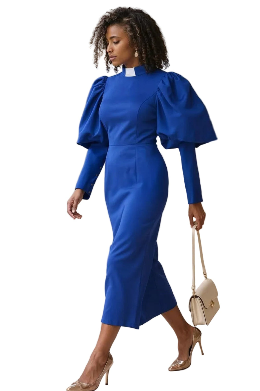 Plus Size Women's Clergy Dress with Puff Sleeves - 4813W - Especially Yours