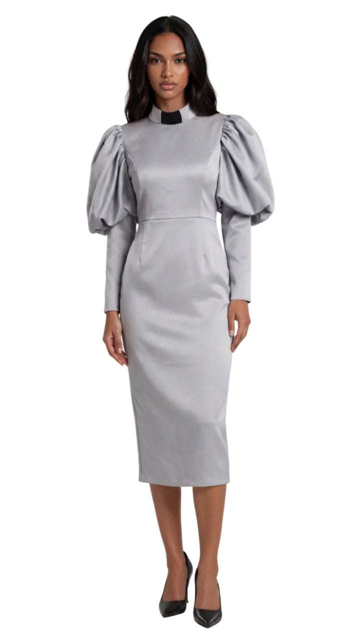 Plus Size Women's Clergy Dress with Puff Sleeves and Classic Collar- 4813W - Especially Yours