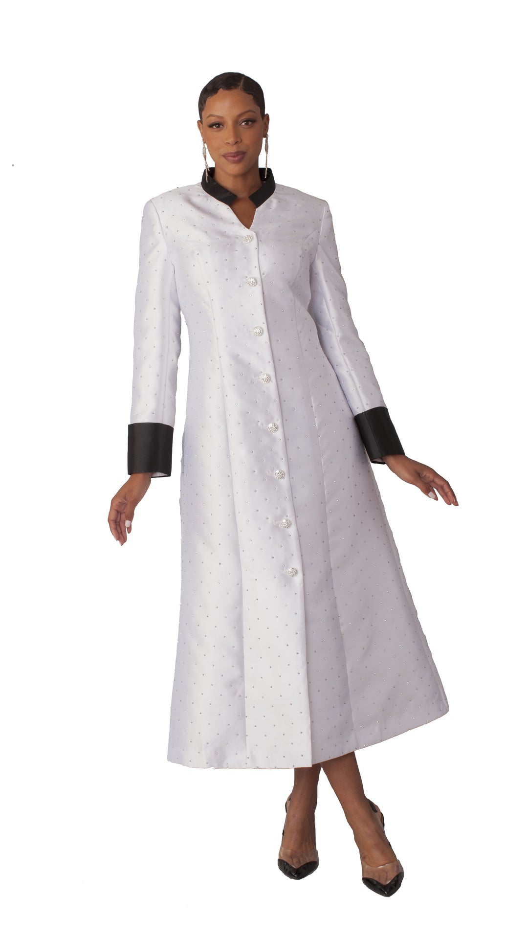 Women's Rhinestone Button Preaching Robe with Studded Detailing- 4816