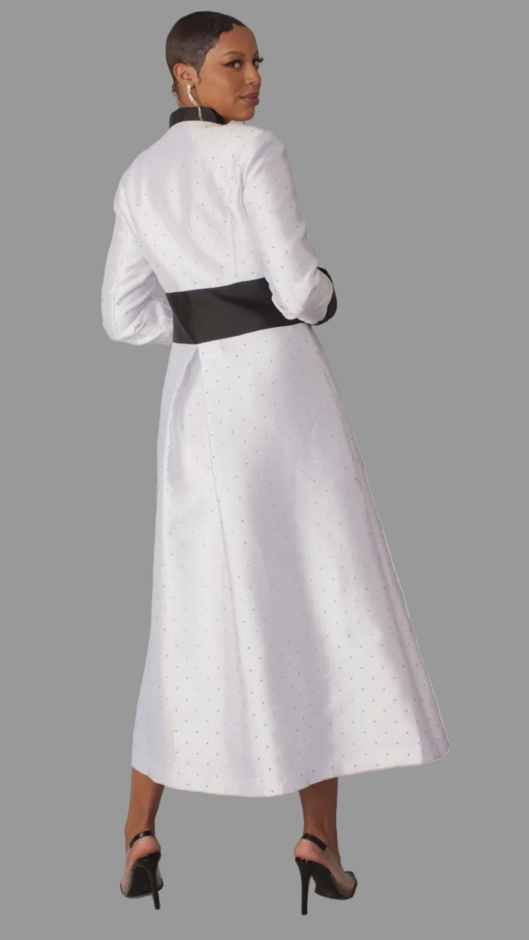 Plus Size Rhinestone Button Preaching Robe with Studded Detailing- 4816W